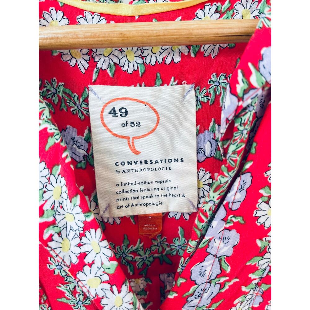 Anthropologie 49 of 52 Conversations Red Floral Colloquial Top - Picture 6 of 6